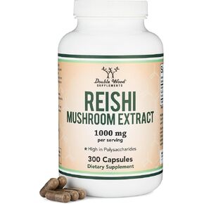 Reishi Mushroom Capsules (4:1 Ganoderma Extract, 1,000mg Red Reishi Powder Servings) 300 Count, 5 Month Supply, Potent Mushroom Supplement for Immune System Support and Defense by Double Wood