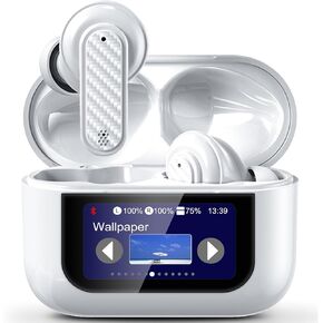 Smart Touch Screen Earbuds, Powerful Bluetooth Ear Buds Touch Control, ANC + ENC Wireless Touchscreen Earphones, Active Noise Cancelling, in-Ear Headphones for Music; White