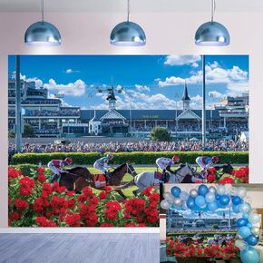 Kentucky Derby Photography Backdrop 6x4FT Run for The Roses Decoration Derby Day Background for Horse Racing Theme Party Decor Indoor and Outdoor Wall Decorations Supplies (1.8 x 1.2m)