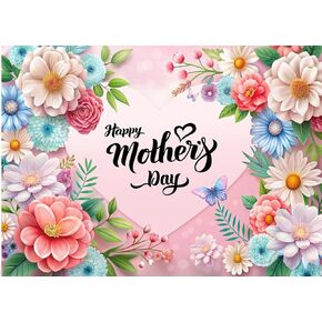 CHAIYA 7X5FT Mother's Day Backdrop Pink Flowers Love Backdrop Family Party Background Mother's Day Party Banner Studio Props CY354