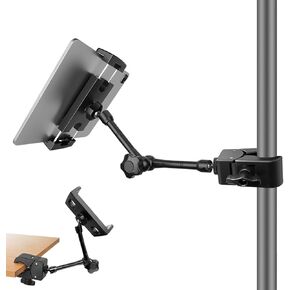 Tablet Holder for Mic Stand, JCWINY Adjustable Tablet Mount iPad Mic Stand Mount, Tablets Holder with Clamp Mounts for Pole Desk Cabinet, Compatible with 4.7 to 12.9" iPad, iPhone, Android Smartphones