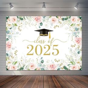 2025 Graduation Party Backdrop Blush Pink Floral Class of 2025 Congrats Grad Background Greenery Graduation Prom Party Cake Table Decorations Photo Booth Props (7x5ft)
