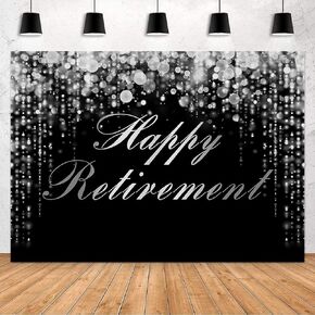 Avezano Happy Retirement Backdrop Black and Silver Retired Photo Banner Retirement Party Decorations 7x5ft