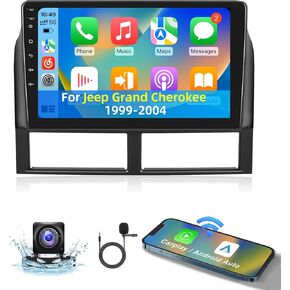 Android 4G+64G Car Radio for Jeep Grand Cherokee 1999-2004 - 9 Inch HD Touch Screen Stereo with Wireless Carplay & Android Auto - 32 EQ DSP/WiFi/GPS/SWC/Split Screen + AHD Rear View Camera