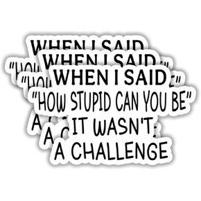 (3pcs) When I Said How Stupid Can You Be It Wasn't A Challenge Sticker Funny Sayings Quotes Humorous Vinyl Decal for Tumbler Laptop Tablet Water Bottles Books Phone - Size 3x1.9 Inch