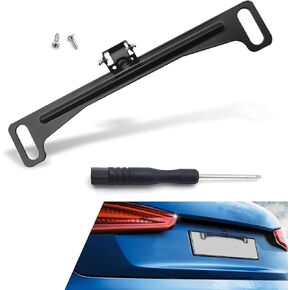Pack-1 Car License Plate Frame Rear View Camera Bracket, 7.8 " x 1.4 " US Standard Metal Rust-Proof License Plate Holder, 0.59 " Reversing Camera Mounting Bracket, Universal for Cars (Black)