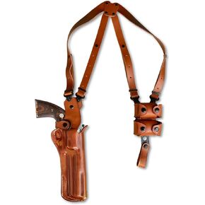 Premium Leather Vertical Shoulder Holster System with Double Speed Loader, Fits Colt Python 357 Magnum Revolver 6" BBL, Right Hand Draw, Brown Color #1306#