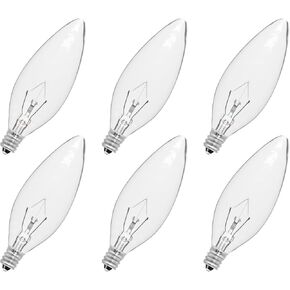 12-Pack E12 Candle Light Bulbs 40W Warm White 2500K, 380 Lumen Dimmable Chandelier Light Bulbs for Ceiling Fan, Pendants or Outdoor, B10 Clear Candelabra Base Bulbs