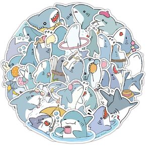 50Pcs Shark Stickers Pack, Waterproof Graffiti Stickers for Laptop, Kindle, Journal, Scrapbook, Suitcase, Computer, Water Bottle, Skateboard, Notebook, Cute Decals for Kids Adults