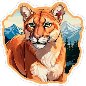 Mountain Lion Sticker 4 Inch - Waterproof Animal Vinyl Decal for Laptop Water Bottle Car Tumbler - Durable Aesthetic Long-Lasting Stickers for Adults ID44990