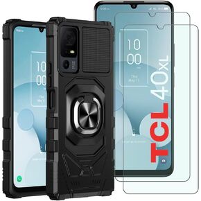 for TCL 40XL Phone Case, TCL 40XL Case with 2 Pack Screen Protector, Ring Kickstand for Magnetic Car Mount, Heavy Duty Shockproof Protective Phone Cover for TCL 40XL-Royal Blue…