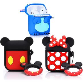 (3Pack) Case for Airpods 1 and Airpods 2, BGAANM Cartoon Silicone Case Protective Cover with Cute Funny Skin Design, with Keychain (Stitch+Minnie+Mickey)