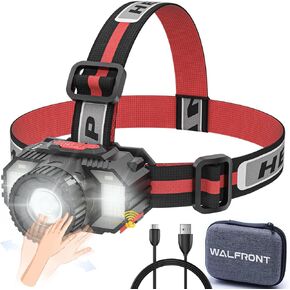 Walfront Rechargable LED مصابيح أمامية ، 19 LED ، 28000 لومن ، مستشعر الحركة ، USB قابل للشحن ، مقاوم للماء ، متعدد الأوضاع ، عمر بطارية طويلة