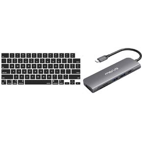 MOSISO USB-C Hub, 6in1 Type-C Multiport Adapter to 65W Power Charging&Keyboard Cover Skin Compatible with MacBook Air 15 M3 A3114 M2 A2941/Air 13.6 M3 A3113 M2 A2681/Pro 14/16 inch M4 M3 M2 M1, Black