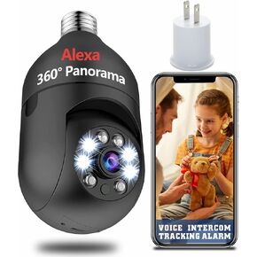 3MP Optiguard Light Light Camera 360 ° WiFi في الهواء الطلق والداخلي 2.4 جيجا هرتز ، ليلا ونهارًا ، اكتشاف حركة كاميرا أمان المقبس الخفيف ، المصباح اللاسلكي المصباح 1 شهر واحد