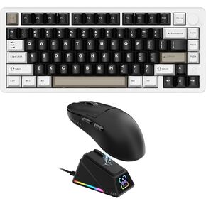 A.JAZZ FELICON x Attack Shark X86 75% Aluminum CNC Wireless Mechanical Gaming Keyboard AJ159APEX 8Khz Wireless Gaming Mouse Ultralight 56g with Magnetic Screen Charging Dock Combo Set(Milk White)