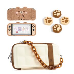 GeekShare Vintage Switch OLED Carrying Case, Switch OLED Protective Case & Thumb Grip Caps Compatible with Nintendo Switch OLED