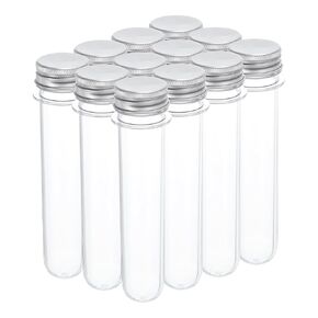 PATIKIL 70ml Plastic Test Tubes with Screw Caps, 30Pcs 150x29mm Tubes for Scientific Party Decoration Candy Bead Storage Bath Salt Lab Use, Silver Tone