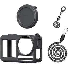 Osmo Action5 Pro Silicone Cover,Lens Cap Cover and Silicone Case Sleeve Camera Cover for DJI Osmo Action 5 Pro with Lanyard (Black)