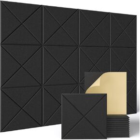 Sonicism 12 Pack X-Lined Acoustic Panels with Self-Adhesive, 12"X 12"X 0.4" Sound Proof Foam Panels, Decorative Soundproof Wall Panels, Sound Absorbing Tile for Home & Offices, White