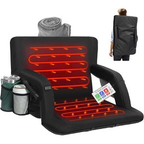 25 Inch Wide Stadium Seats for Bleachers with Back Support, USB 3 Levels of Heat，Stadium Chair Bleacher Cushion with Thick Pads, Side Bags, Cup Holders (Black)