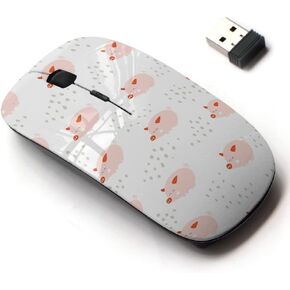 2.4G Wireless Mouse with Cute Pattern Design for All Laptops and Desktops with Nano Receiver - Cute Pigs Characters Pink