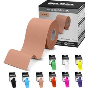 SB SOX Original Cotton Kinesiology Tape Roll – Best Latex Free Athletic Tape for Muscles/Joints – Waterproof, Stretchy, and Gentle on Skin (16ft) (Nude)