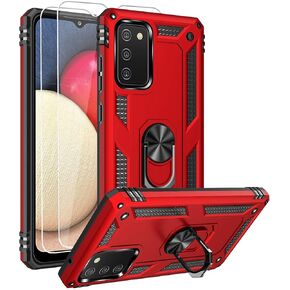 for Samsung A02s Case, Galaxy A02s Case with HD Screen Protector, Military-Grade Ring Kickstand Holder Car Mount 15ft Drop Tested Shockproof Cover Phone Case for Galaxy A02s, Black