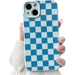 NITITOP Compatible with iPhone 13 Case Cute Aesthetic Checkerboard Checkered Pattern for Women Girl Trendy Slim Fit TPU Silicone Shockproof Full Camera Protection Cover - White