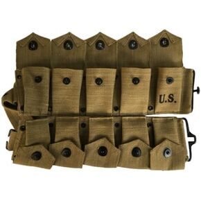 U.S. Army M1923 Cartridge WWII Springfield M1 Garand 10 Pocket Canvas Ammunition Belt Khaki