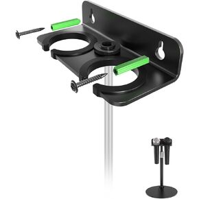 [2025 Upgrade ] Multi Microphone Holder for Mic Stand Storage Organizer for Handheld Dynamic Wired and Wireless Mics Wall Mounter or Rubber Padding to 5/8"-27 or 3/8"-16 Threaded - Up to 2 Mics