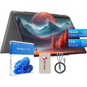 Lenovo Yoga 7i 2-in-1 Laptop, 14" WUXGA Touchscreen, Intel Ultra 5 125U, 16GB LPDDR5X, 1TB SSD, Backlit Keyboard, 1080p Webcam, Fingerprint Reader, Gray, Windows 11 Pro, 128GB Docking Station Set