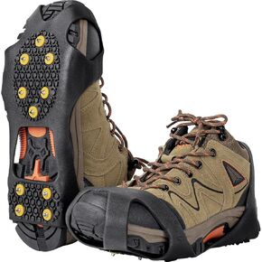 SF Ice Traction Cleats for Shoes and Boots Rubber with 10 Steel Studs Crampons for Ice Snow Anti Slip Traction Footwear Black Yellow