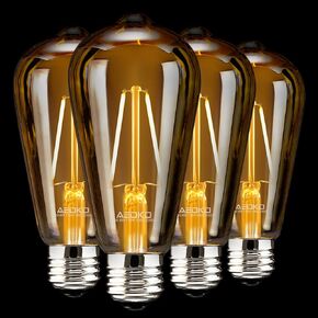 LED Dimmable Edison Light Bulbs 4W, 2200K-2400K Warm White (Amber Glass) ST64, E26 Base Pack of 6