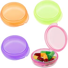 Small Pill Box, Cute Pill Case Portable for Pocket Purse Daily Round Mini Pill Organizer Travel Pill Case Medicine Storage Container Earplug Case 4 Pack (4pcs-black)
