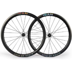 ICAN Alpha 40/50 Plus 1520g/1535g/1555g Carbon Disc Road Bike Wheelset 700C 21mm Inner Width Clincher Tubeless Compatible