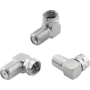 3pcs F Type Right Angle Adapters, Screw On Male to Female 90 Degree Connector TV Aerial Antenna Plug Connector Adapter