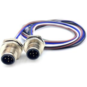 2Pcs M12 5 Pin A Code Male Connector Cable, IP67 Waterproof Back Mount Cable UnShielded Straight Aviation Socket Electrical Cable Sensor Receptacle 125V 4A (1.64ft/0.5Meter)