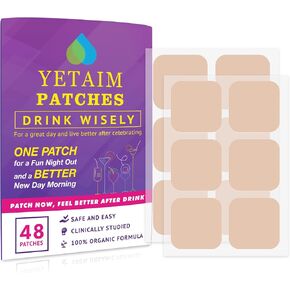 YETAIM Recovery Patches for Men Women: 48 Pack Energy Boost Fast Recovery - Day Night Party Support - Apply on Arm Neck Wrist Back for Party Fun Morning Revival - Clear Blue