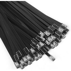 Metal Zip Ties Heavy Duty Black, Automotive Zip Ties(200 Pack- Industrial Grade Stainless Steel) 11" Long Stainless Steel Self-locking Cable Ties for Exhaust Wrap, Automotive Repair Etc.