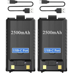 Original 5RM Battery Pack 7.4V 2500mAh Rechargeable Battery Support USB-C Charge for Baofeng UV-5RM K5PLUS GM-5RH UV-5G Plus Two Way Radio (USB-C Cable, 2P)