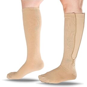 German Craft Compression Socks with Zipper,L/XL Dual Levels(25-32mmHg & 15-20mmHg) for Nurses,Travel，Running,Knee high Wide-caliber stocking Relieve Leg Pain, Swelling, Varicose Veins
