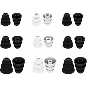 9 Pairs Noise Isolation Triple Three Flange Ear Tips Buds Plugs Gels Bud with 4mm Inner Hole for Inside Diameter 4mm-4.8mm Earbuds in-Ear Earphones, S/M/L Black