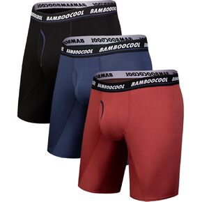 BAMBOO COOL Men's Long Boxer Briefs Long Leg Performance Breathable Comfort Underwear for Men 3 or 5 Pack