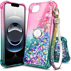 NGB Supremacy Compatible with iPhone 16e Case, Glitter Bling Sparkle Liquid Cute Girly Women Phone Cover Case with Ring Holder/Wrist Strap