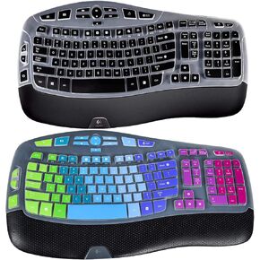 2Pcs Keyboard Cover Silicone for Logitech K350 MK550 MK570, Keyboard Cover for Logitech K350 MK550 MK570 Ergonomic Wireless Keyboards, Logitech Keyboard Skin Waterproof Dustproof