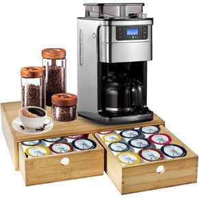 Bamboo Coffee Pod Holder for K Cup,Coffee Pod Organizer Drawer for Counter,Coffee Pod Storage Drawer for Kcup, kpod coffee pods holder，30 Pod Capacity-Natural