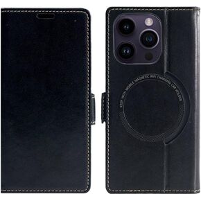 Case for iPhone 14 Pro ، محفظة PU Leather مع علبة TPU ناعمة لـ iPhone14 Pro ، غطاء هاتف واقعي للصدمات مع فتحة نقدية لبطاقة حظر RFID ، دعم Magsafe Wireless Charging ، Brown