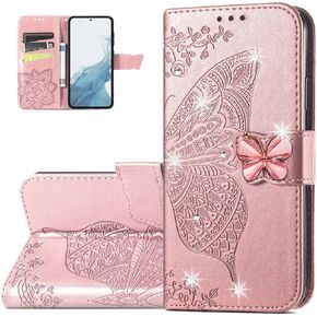 Wallet Case for Samsung Galaxy S23 (Not S23 Plus),3D Butterfly Pattern PU Leather Flip Phone Case with Magnetic Clasp and Cash Card Slots Holster for Galaxy S23,HZD Rhinestone Light Purple