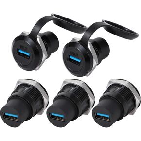 5PCS USB3.0 Panel Mount Connector,USB Pass Through Cable Coupler Female to Female Extension Adapter with Waterproof/Dust Cap (USB3.0)